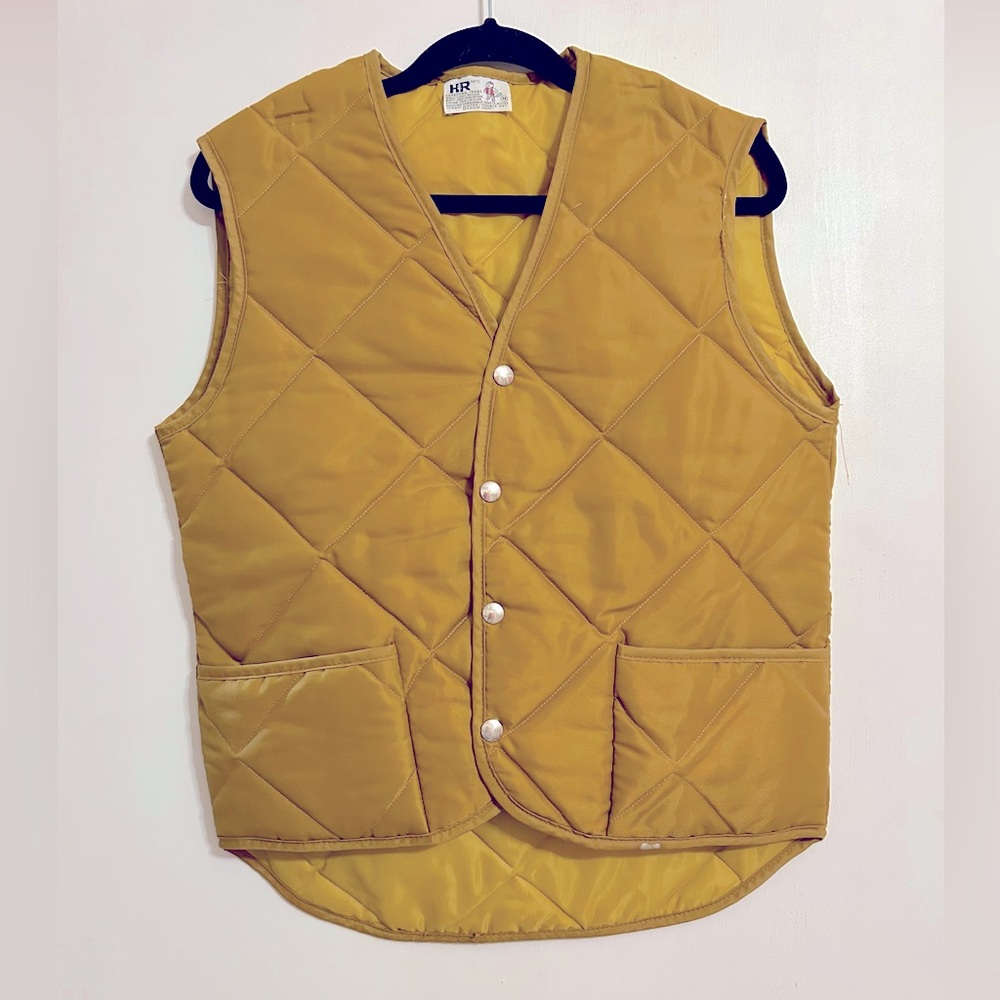 Vintage Yellow Quilted Vest with Pockets
